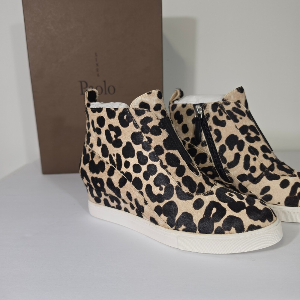 Linea Paolo Anna3-L Wedge Sneaker Women 6.5 Leopard Calf Hair NIB Hidden Wedge